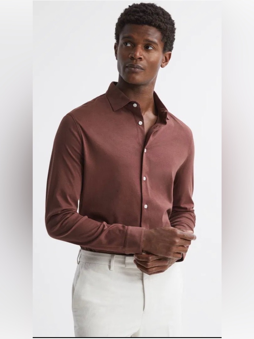 Reiss Viscount Mercerised Cotton Shirt in Brown , size XL , like new
